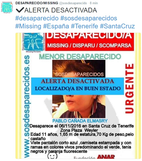 Niño desaparecido Tenerife, 6 noviembre Niño desaparecido Tenerife, 6 noviembre