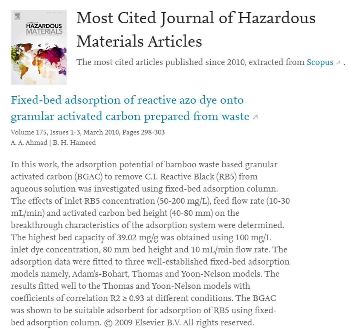 Reaction Engineering & Adsorption (READ) Research Group Most Cited