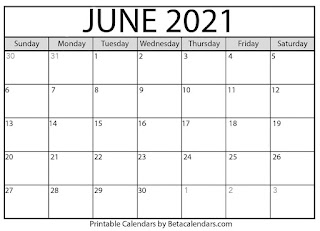 Free Printable Calendar June 2021