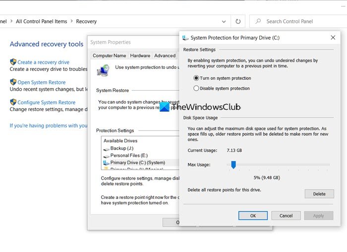 Ruimte voor systeemherstel configureren