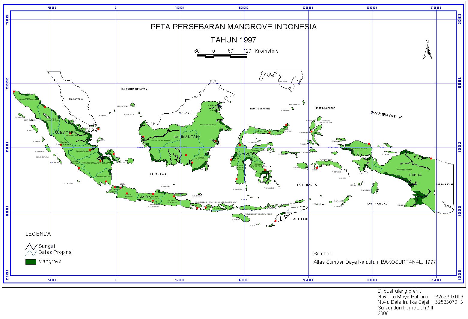 Peta Persebaran Mangrove di Indonesia Tahun 1997
