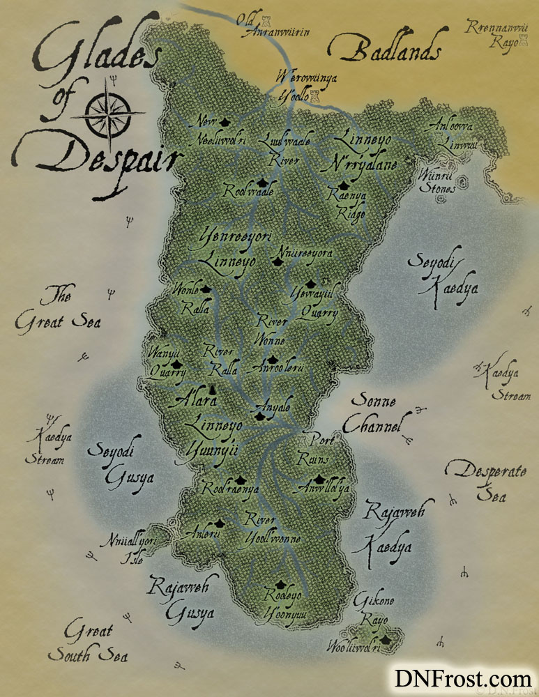 The Glades of Despair: silent jungle of magic and nymphs www.DNFrost.com/maps #TotKW A map for Broken by D.N.Frost @DNFrost13 Part of a series.