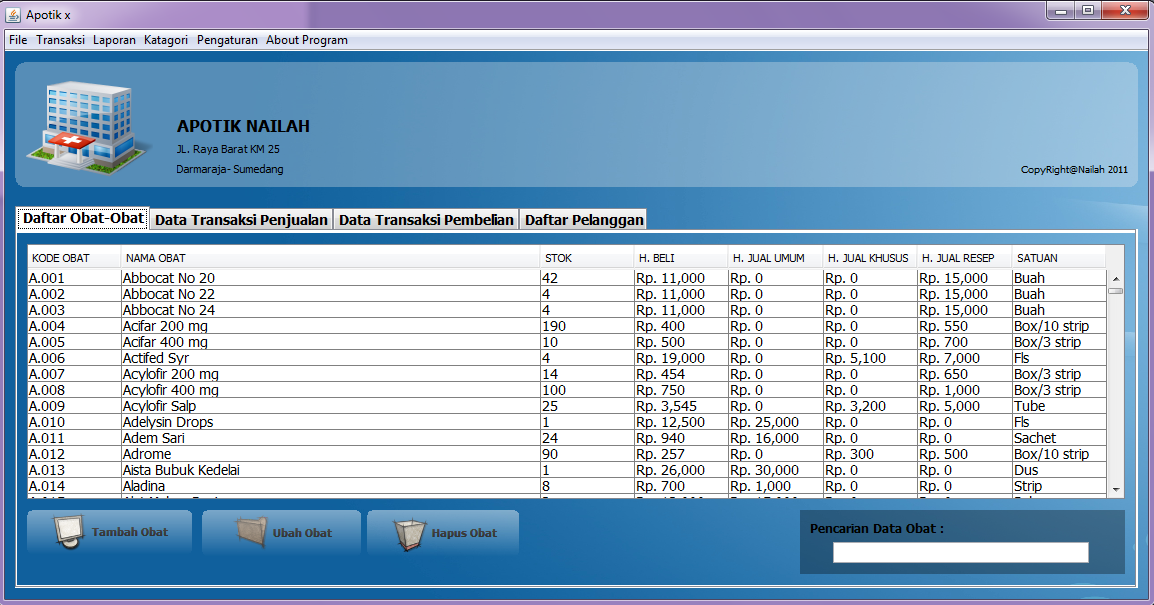 Aplikasi Apotik dengan Java - Nuryanto