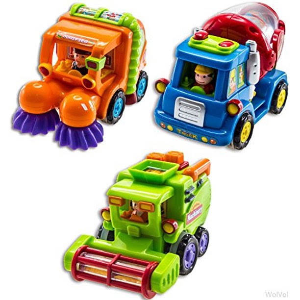 Bathtub Baby Doll Friction Truck Toys FunPacked Set of Three Toy Trucks