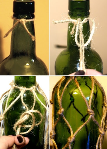 Macramê em garrafa de vidro Decoração com garrafas de vidro