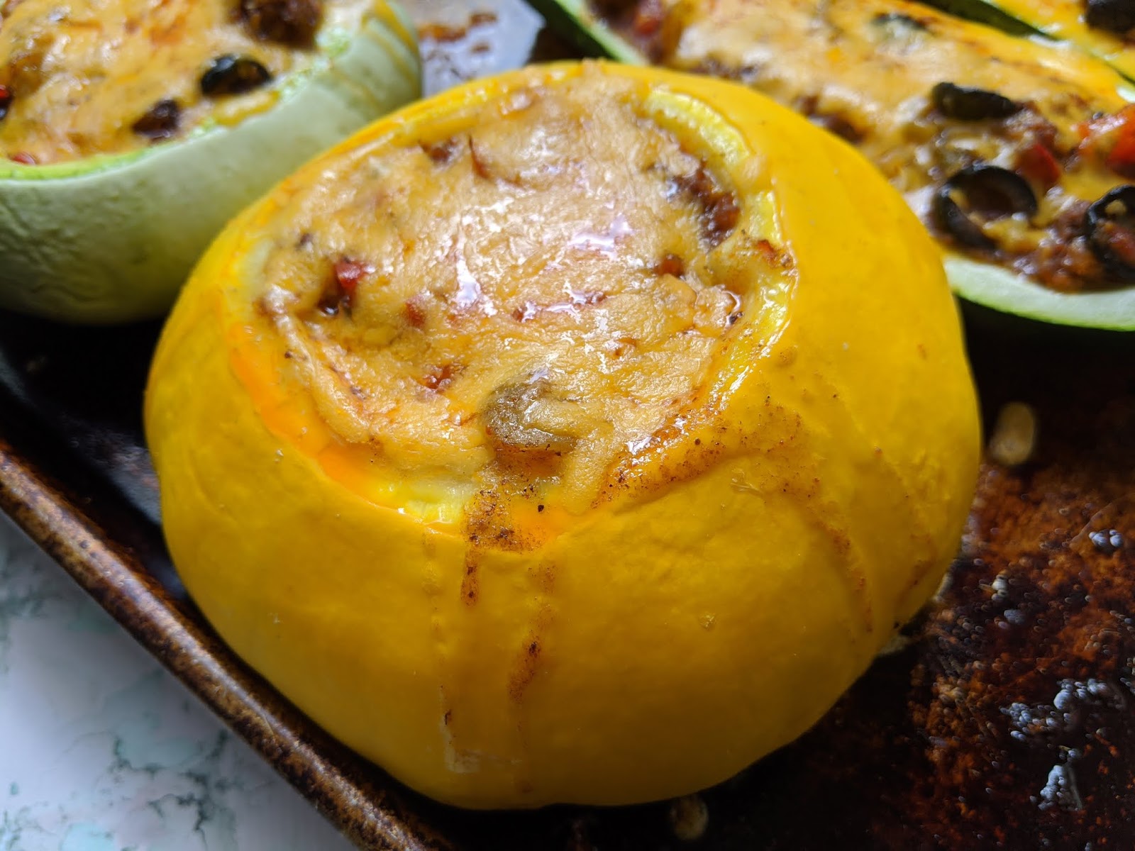 Taco Stuffed Zucchini and Patty Pan Squash