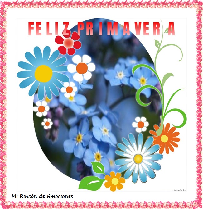 Tarjeta Día de la primavera con flores azules