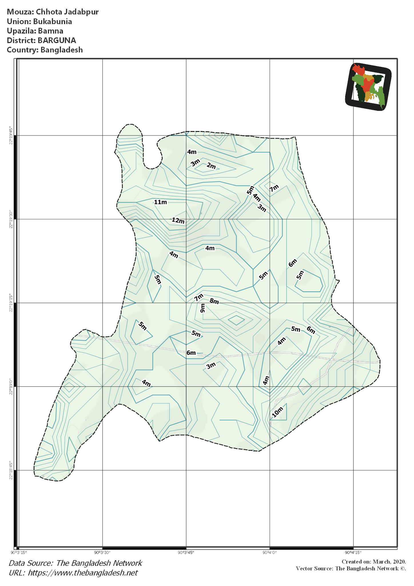 Map of Chhota Jadabpur Mouza of Bamna Upazila, BARGUNA, Bangladesh.