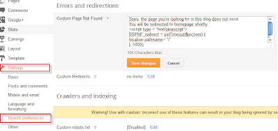 redirect 404 error page in blogger to homepage