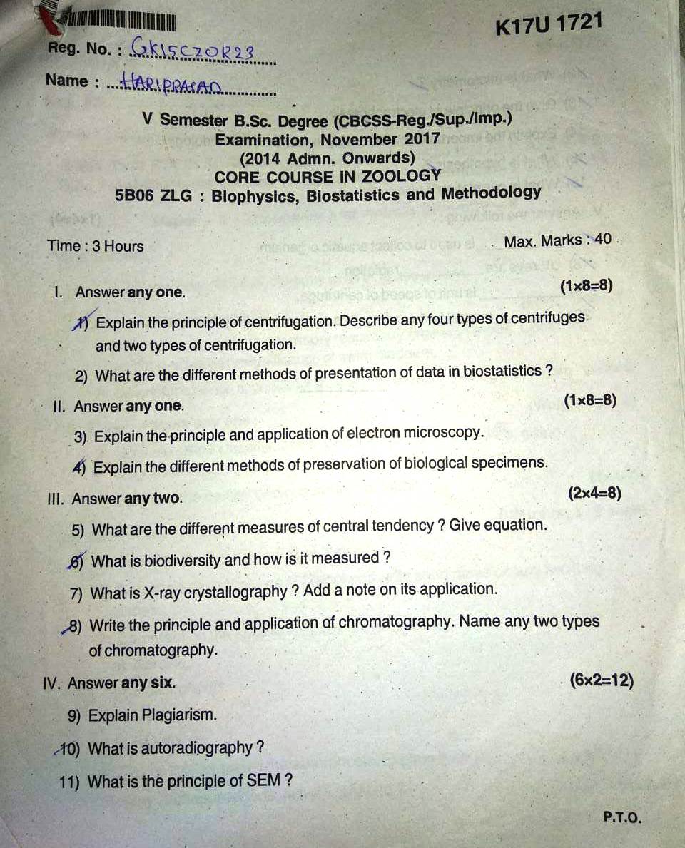 Biolearnspot: V th semester BSC Zoology Previous year question papers