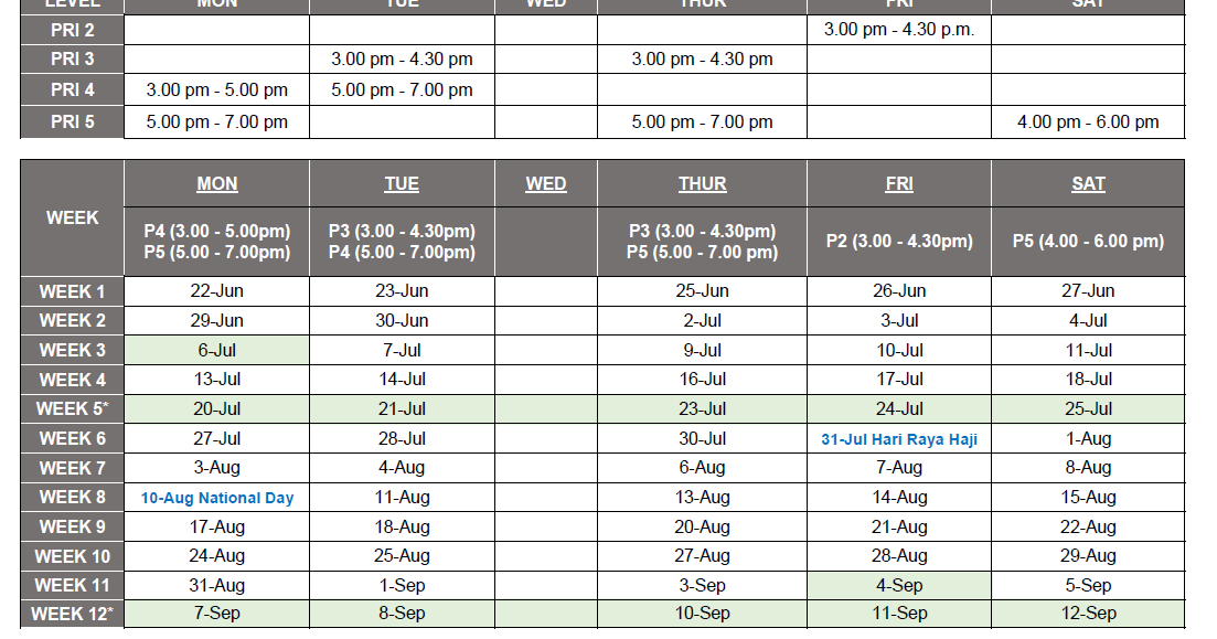 Lesson Schedule