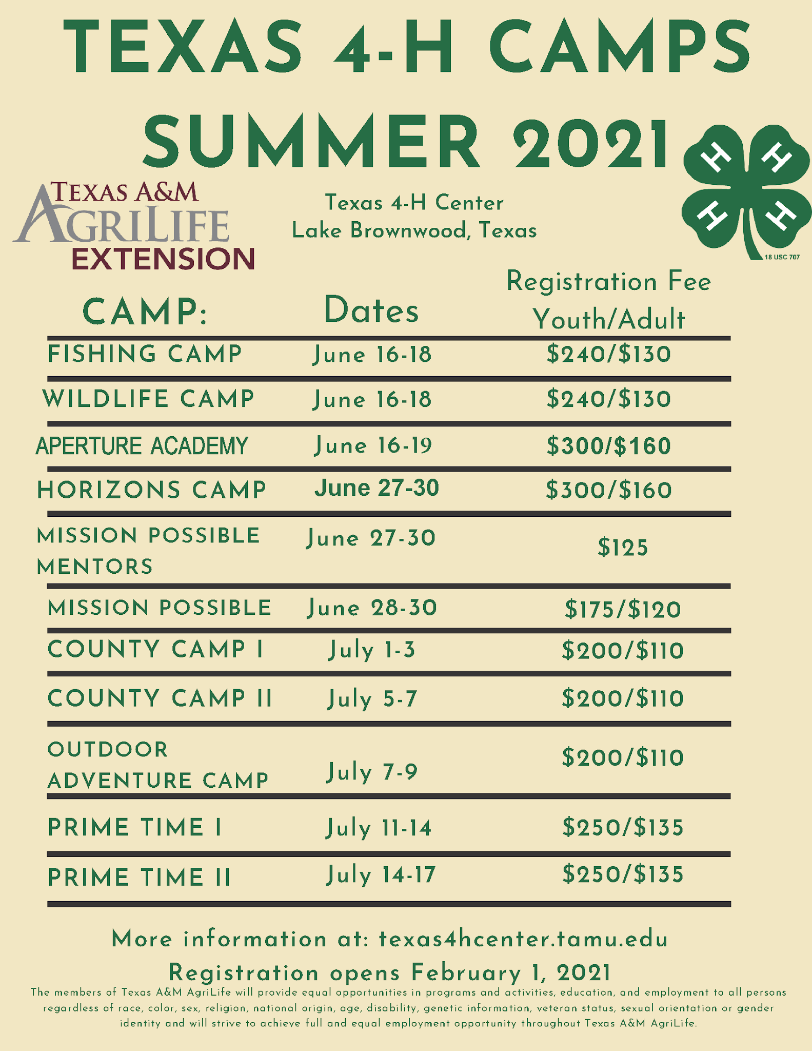 Comal County 4H News ARCHIVE 4H Summer Camps at the Texas 4H Center