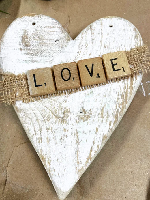 burlap and scrabble letters that say LOVE