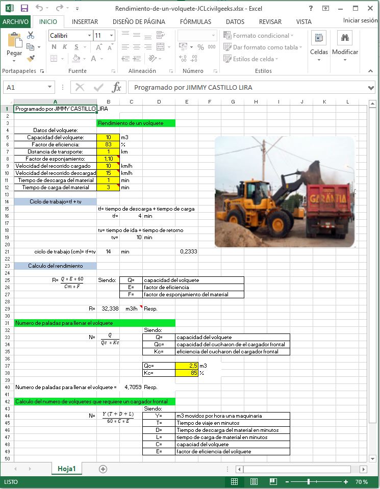 LA CUEVA DE JJ Excel para el cálculo del rendimiento de una volqueta