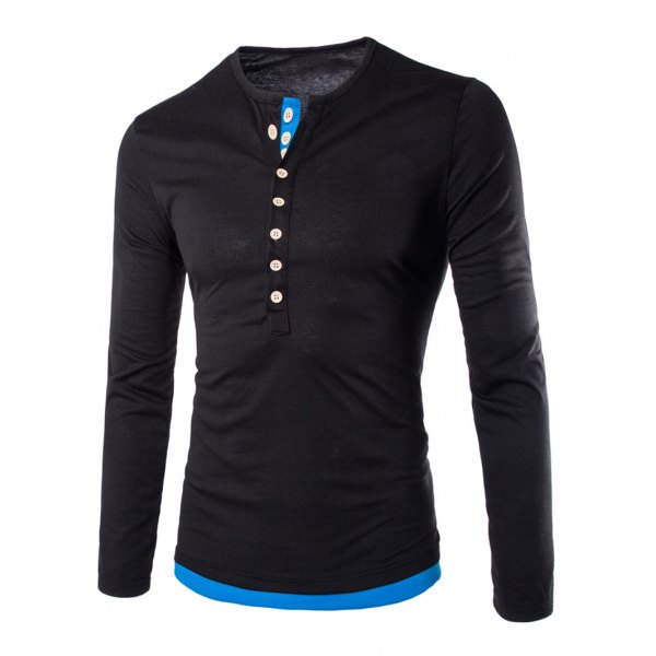 Long Sleeves Two Tone Button T Shirt