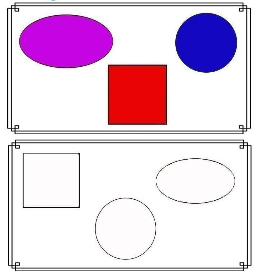 Раскрась геометрические фигуры на картинке в нужные цвета