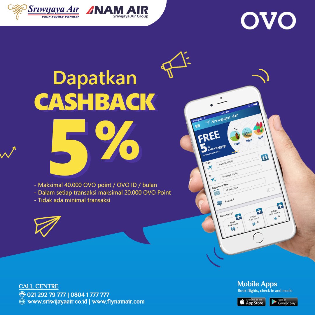 #SriwijayaAir - #Promo Cashback 5% Beli TIket Pakai OVO Point #SriwijayaAir - #Promo Cashback 5% Beli TIket Pakai OVO Point