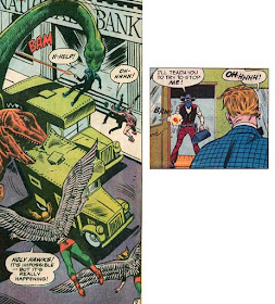 Hawkman 23 and AITU 165 panels by Hughes sharing 'Oh-hhhh'