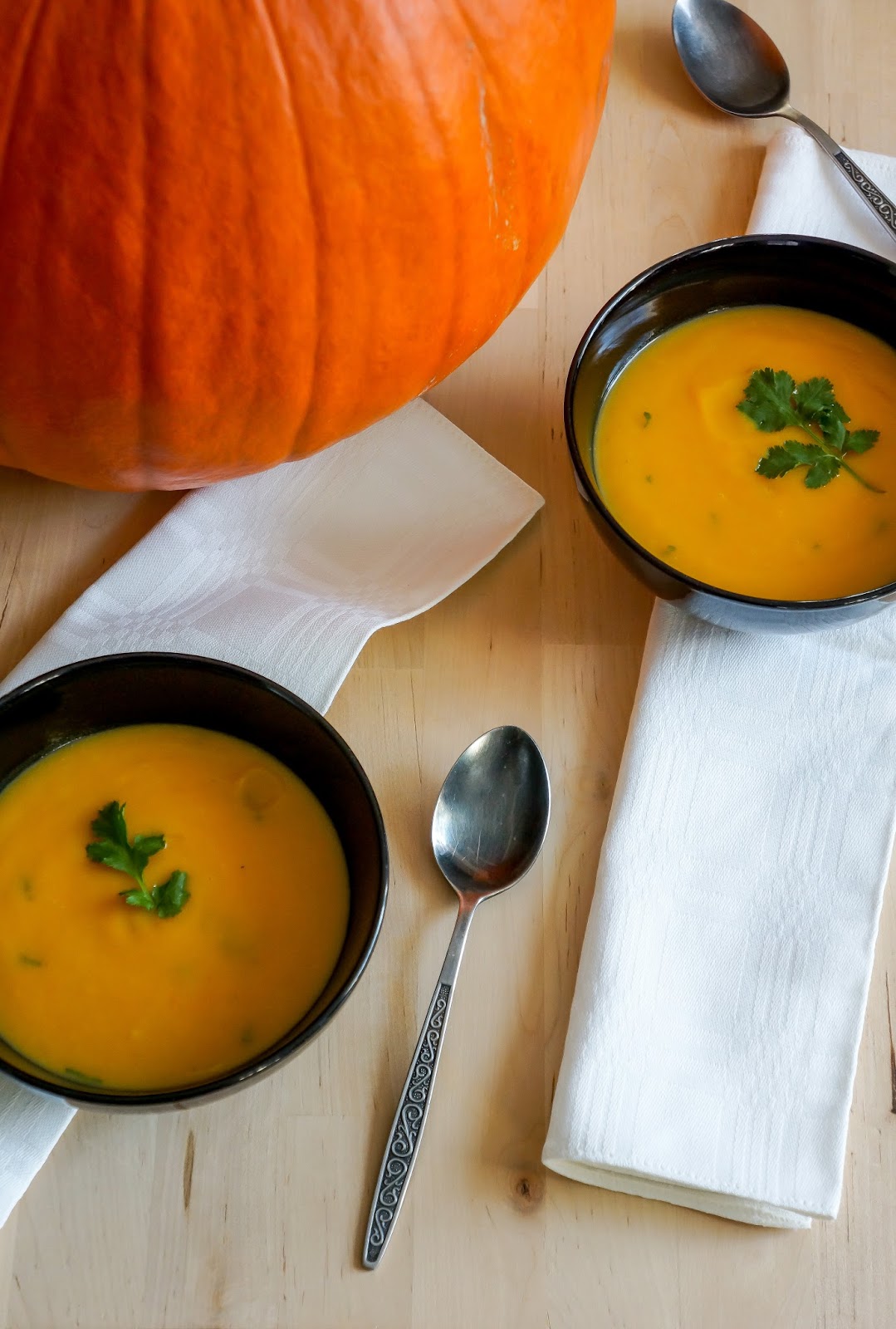 Cream of pumpkin, butternut squash and sweet potato soup with coconut