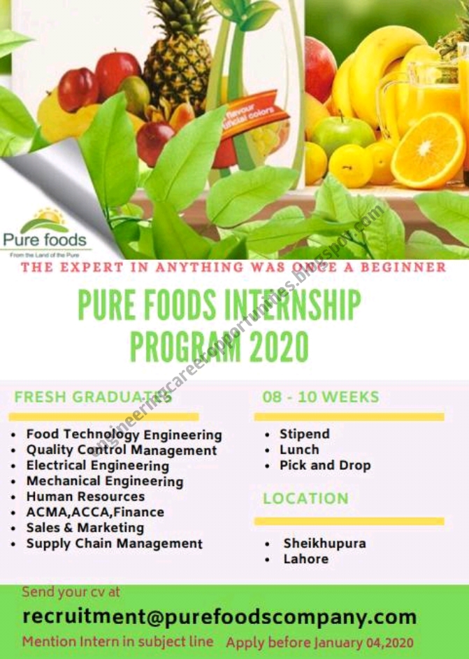 Pure Foods Internship Program 2020 Apply now Engineering Career