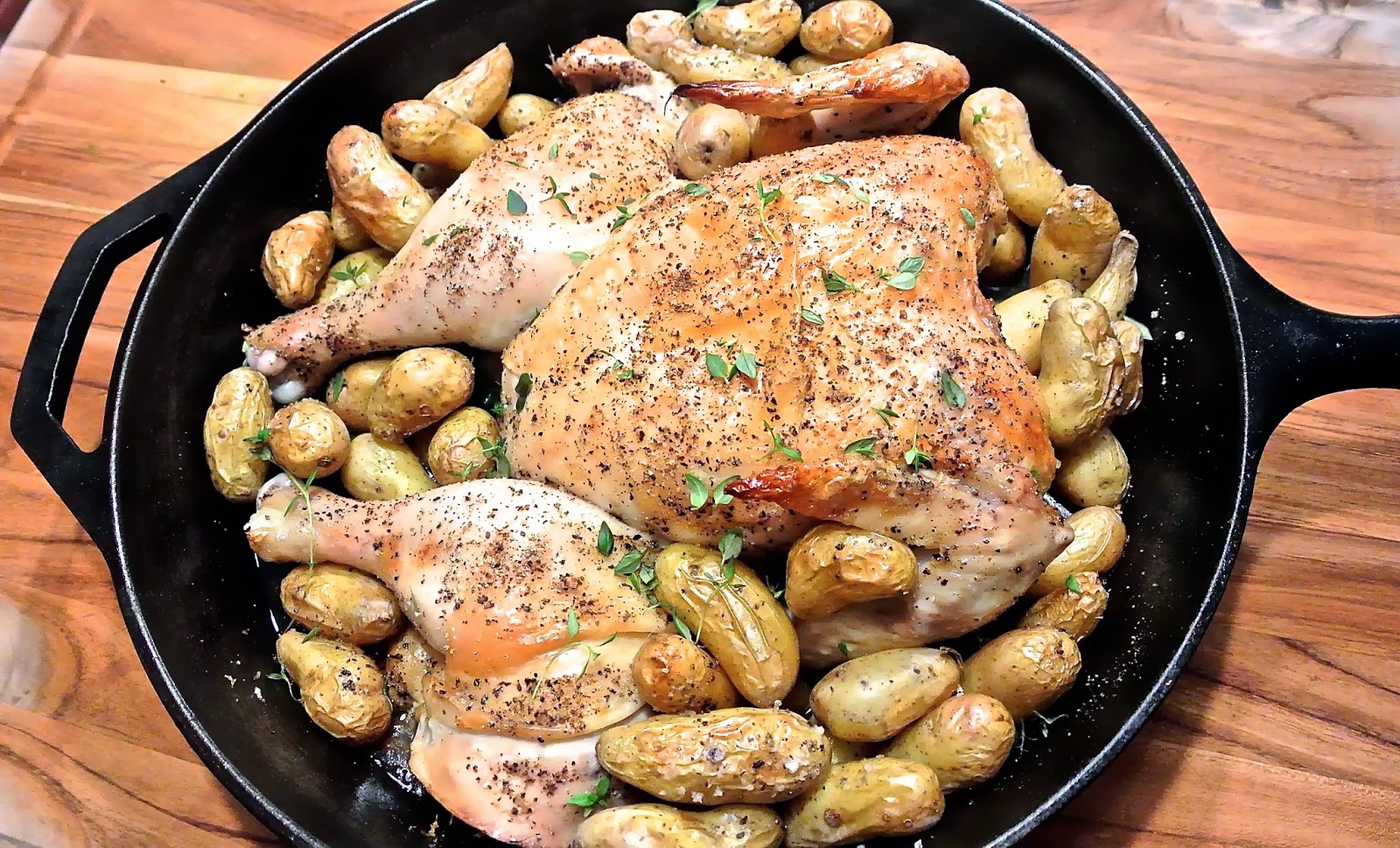 Flat-Roasted Chicken with Tiny Potatoes