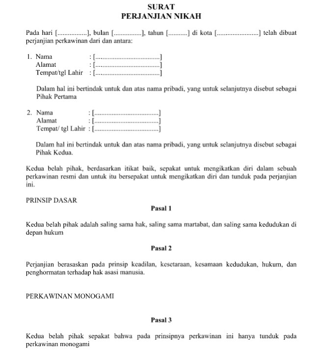 Download Format Dan Contoh Surat Perjanjian Nikah File Word