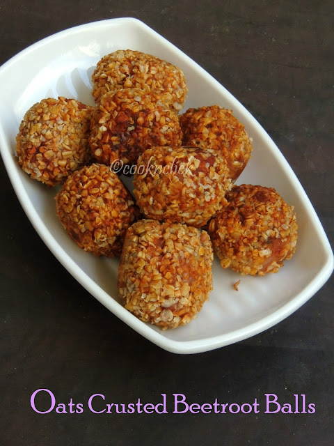 deepfried beetroot balls,Oats Crusted Beetroot Balls