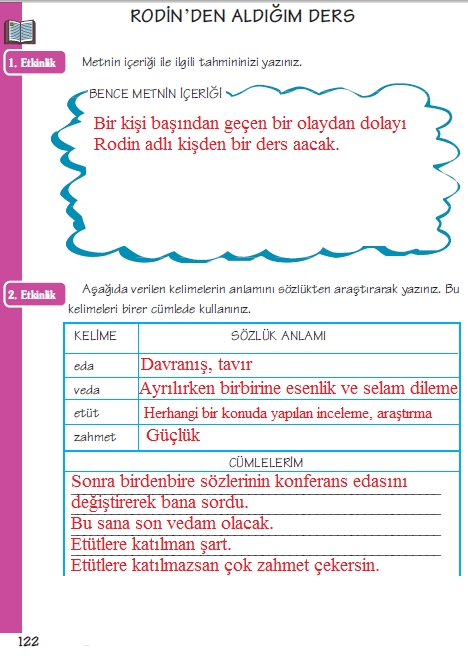 6.Sinif Turkce Evren Yayinlari Ogrenci Calisma Kitabi Sayfa 122 - Ders