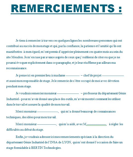 4 Exemples De Remerciement Rapport De Stage Doc Cours Genie