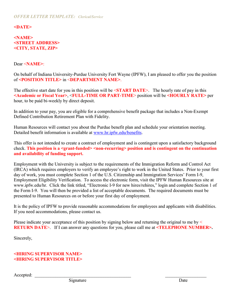 Exempt Offer Letter Template ~ Resume Letter Exempt Offer Letter Template ~ Resume Letter