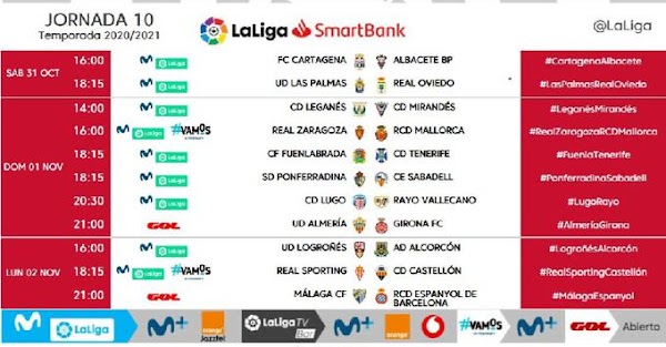 El Málaga - Espanyol, el lunes 2 de Noviembre a las 21:00 horas