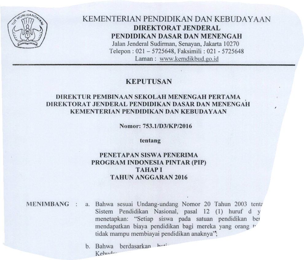 Dinas Pendidikan Kepemudaan Dan Olahraga Sk Pip Smp Tahap 1 Dan 2 Tahun 2016