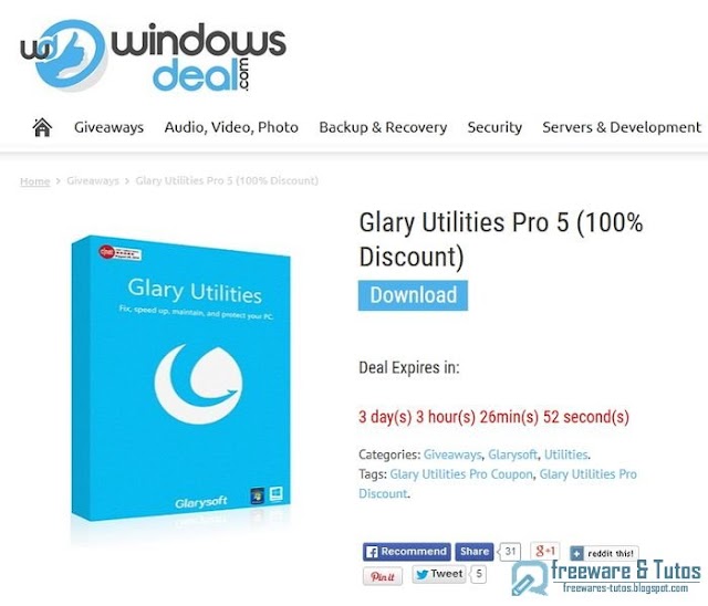 Offre promotionnelle : Glary Utilities Pro 5.2 gratuit pendant 3 jours !