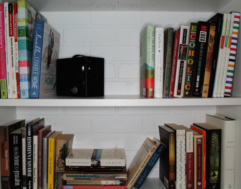 Faux Brick Backed Bookshelves An Ikea Hack How To Frugal Family