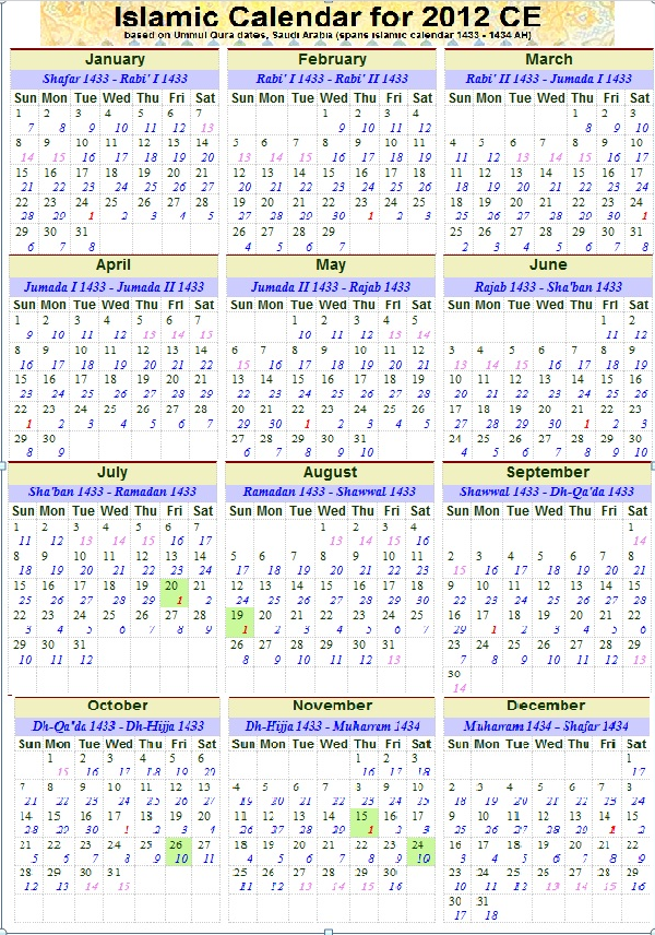 Мусульманский календарь год. Исламский лунный календарь.