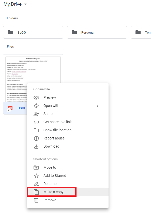 Google Drive - How to make a copy (not a shortcut)