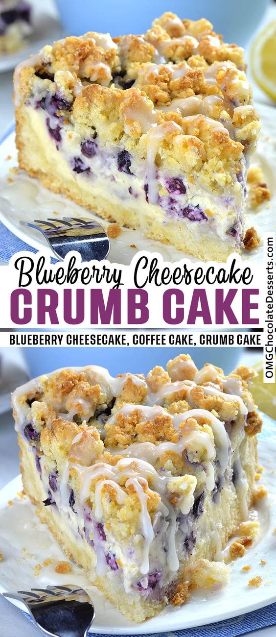  Blueberry Cheesecake Crumb Cake is delicious combo of two mouthwatering desserts: crumb cake and blueberry cheesecake. With this simple and easy dessert recipe you’ll get two cakes packed in one amazing treat.