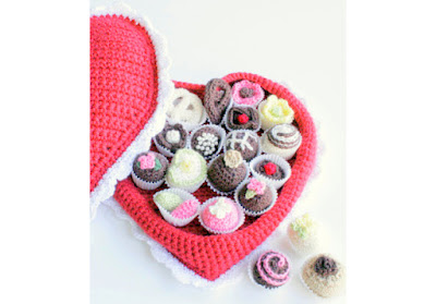 Amigurumi Crochet Heart chocolate box with crochet bonbons