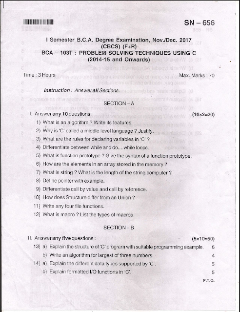 Bangalore University B.C.A. Bca - 103t : Problem Solving Techniques ...