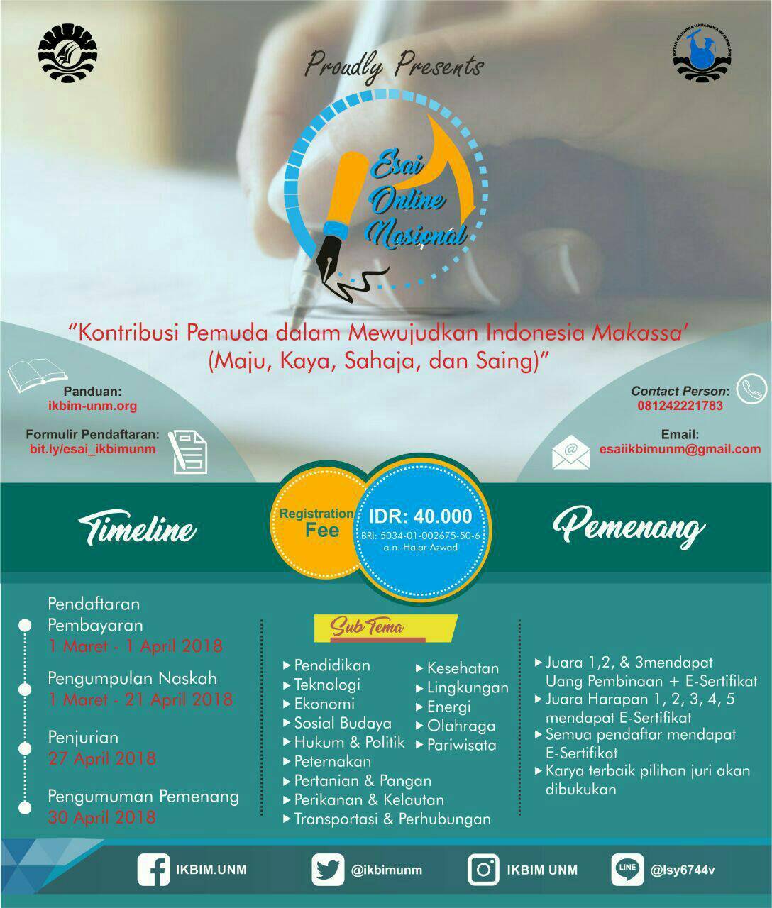 Informasi Lomba Menulis Essay Nasional 2018 di Universitas