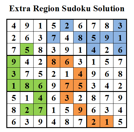 Extra Region Sudoku (Daily Sudoku League #26) Solution