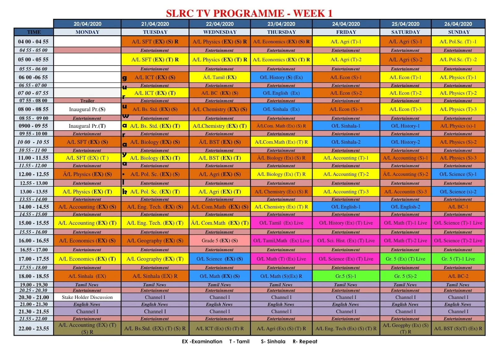 TV Channel Time Table for Students Teacher