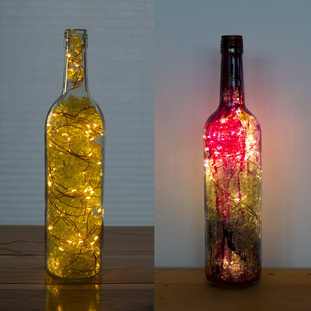 Hand-dyed glass bottle lamps by Coast Chimes