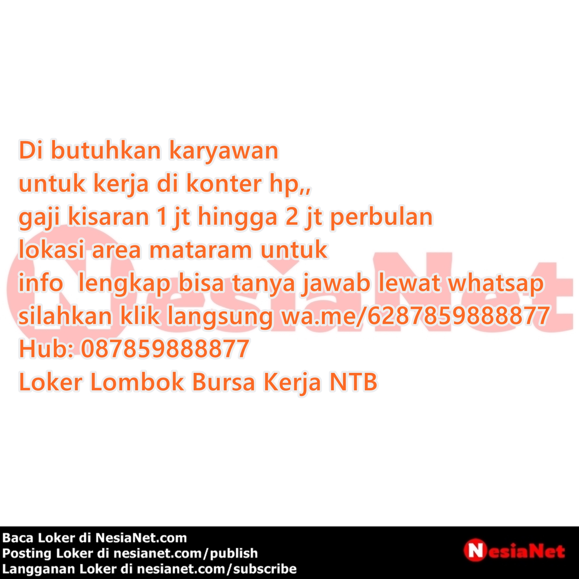 Lowongan Kerja Konter Hp Di Mataram Lombok Ntb Nesianet
