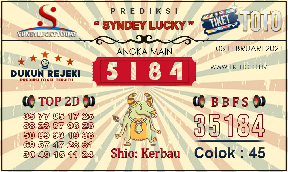 Prediksi Togel SYDNEY LUCKY TIKETTOTO 03 FEBRUARI 2021