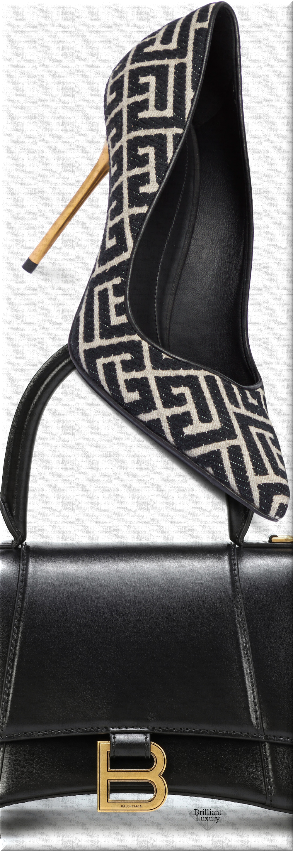♦Balmain ivoire and noire Monogram jacquard pumps & Balenciaga black Hourglass small leather tote bag #balmain #shoes #bags #black #brilliantluxury ♦Balmain ivoire and noire Monogram jacquard pumps & Balenciaga black Hourglass small leather tote bag #balmain #shoes #bags #black #brilliantluxury