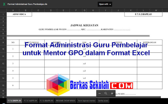 Administrasi Guru Pembelajar Format Excel untuk Mentor dan IN Download Gratis Download Administrasi Guru Pembelajar Format Excel untuk Mentor dan IN