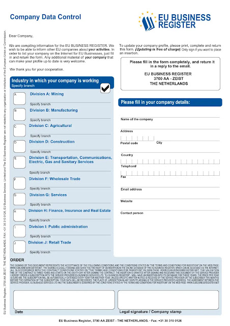 Scan: Formular EU Business Register / Okt 2020