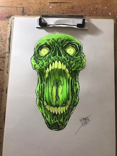 neon green horror skull daily sketch