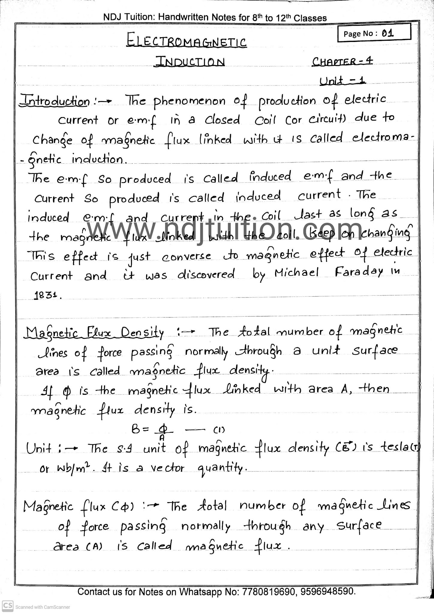 Induction Handwritten Notes for 12th Physics